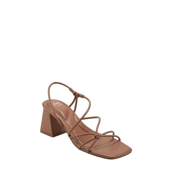 MARC FISHER LTD Womens Brown Calynda Square Toe Flare Slip On Heeled Sandal 8 M